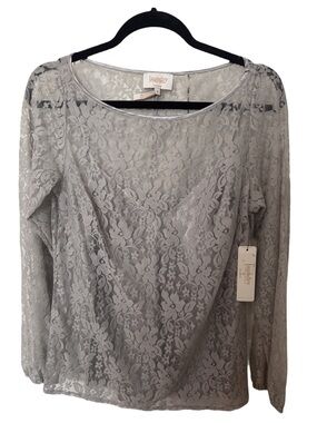 Laundry by Shelli Segal Gray Floral Lace Long Sleeve Top w/ attached Size 8 NWT